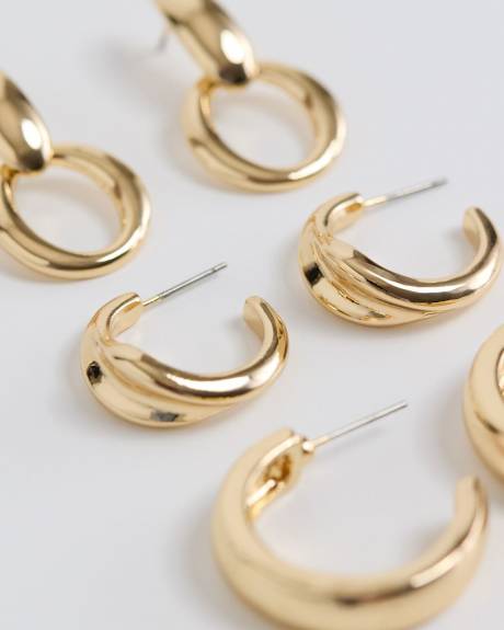 Golden Hoops - 3 Pairs