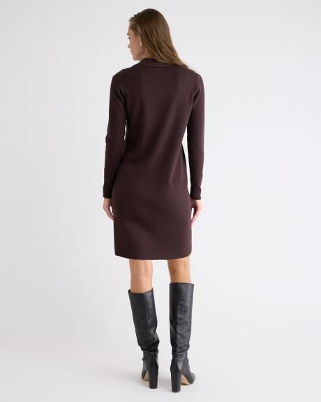 Mini-Robe en Tricot à Manches Longues et Col Johnny