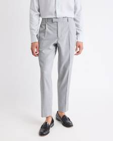 Pleated Tapered-Leg Striped Suit Pant