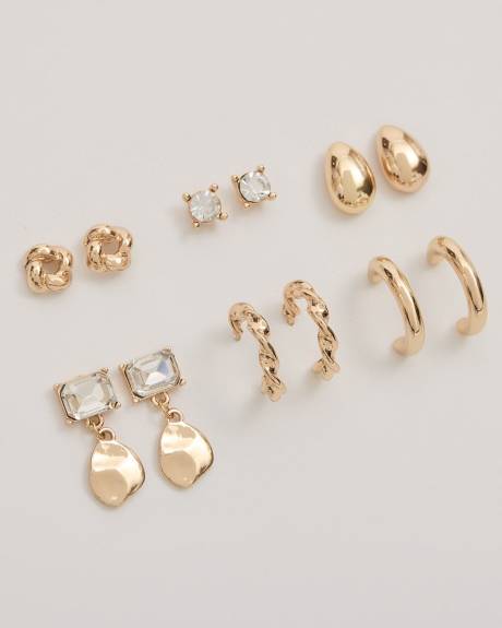 Hoops and Stud Earrings - 6 Pairs