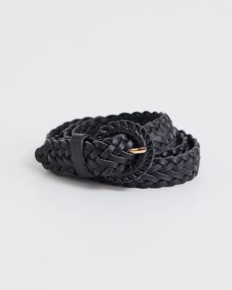 Ceinture Tress&eacute;e en Cuir avec Boucle en Demi-Lune