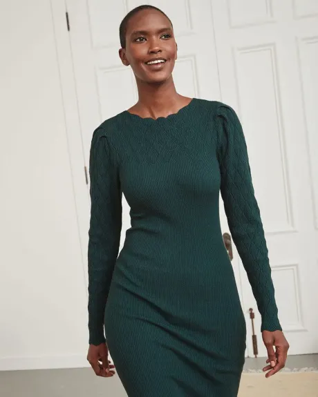 Long Sleeve Pointelle Sweater Dress