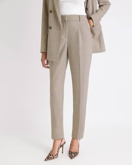 Pantalon Cheville Taupe à Jambe Fuselée et Taille Haute