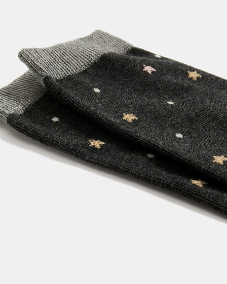 Dark Grey Socks with All Over Dots and Stars