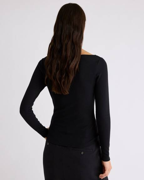 Haut Côtelé à Manches Longues et Col Dégagé