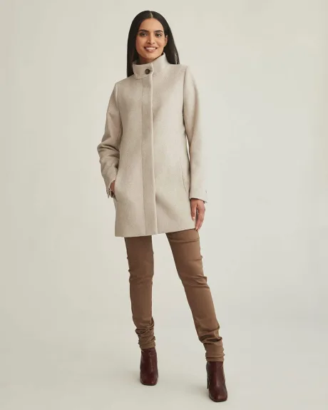Wool Car Coat with Stand Collar