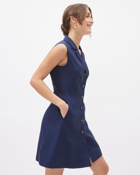 Buttoned-Down Sleeveless Linen-Blend Dress with Tailored Collar