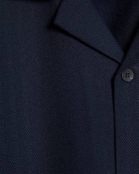 Short-Sleeve Herringbone Shirt with Camp Collar