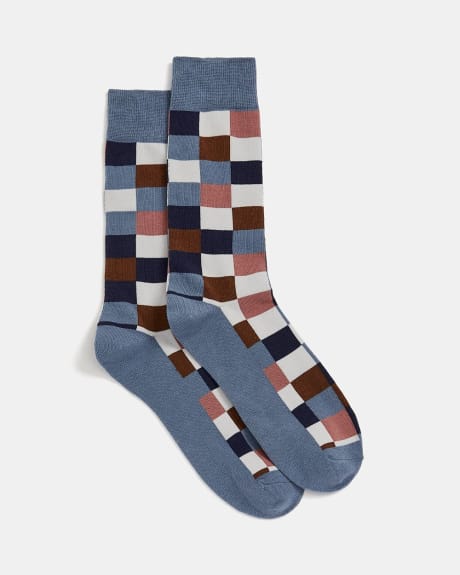 Pink and Blue Square Socks