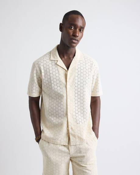 Short-Sleeve Camp-Collar Shirt with Embroidered Details