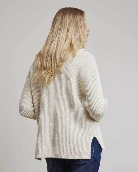 Long-Sleeve Sweater with Ribbed Collar