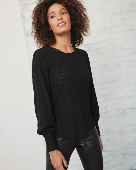 Long-Sleeve Jacquard T-Shirt with Crew Neck