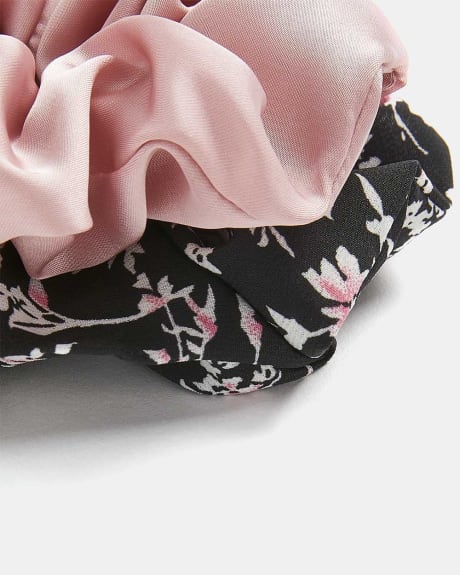 Floral and Solid Scrunchies - Set of 2