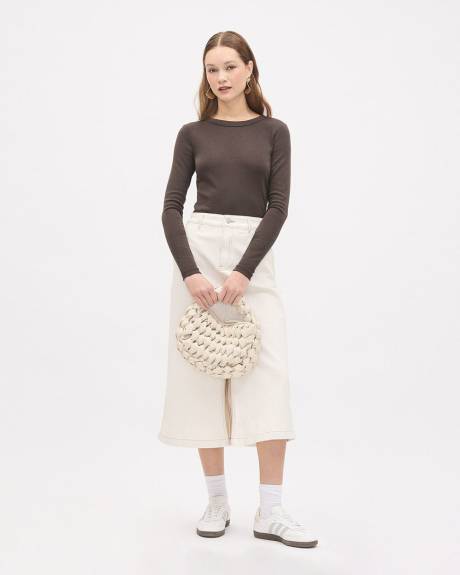 Solid Long-Sleeve Crew-Neck Fitted Tee