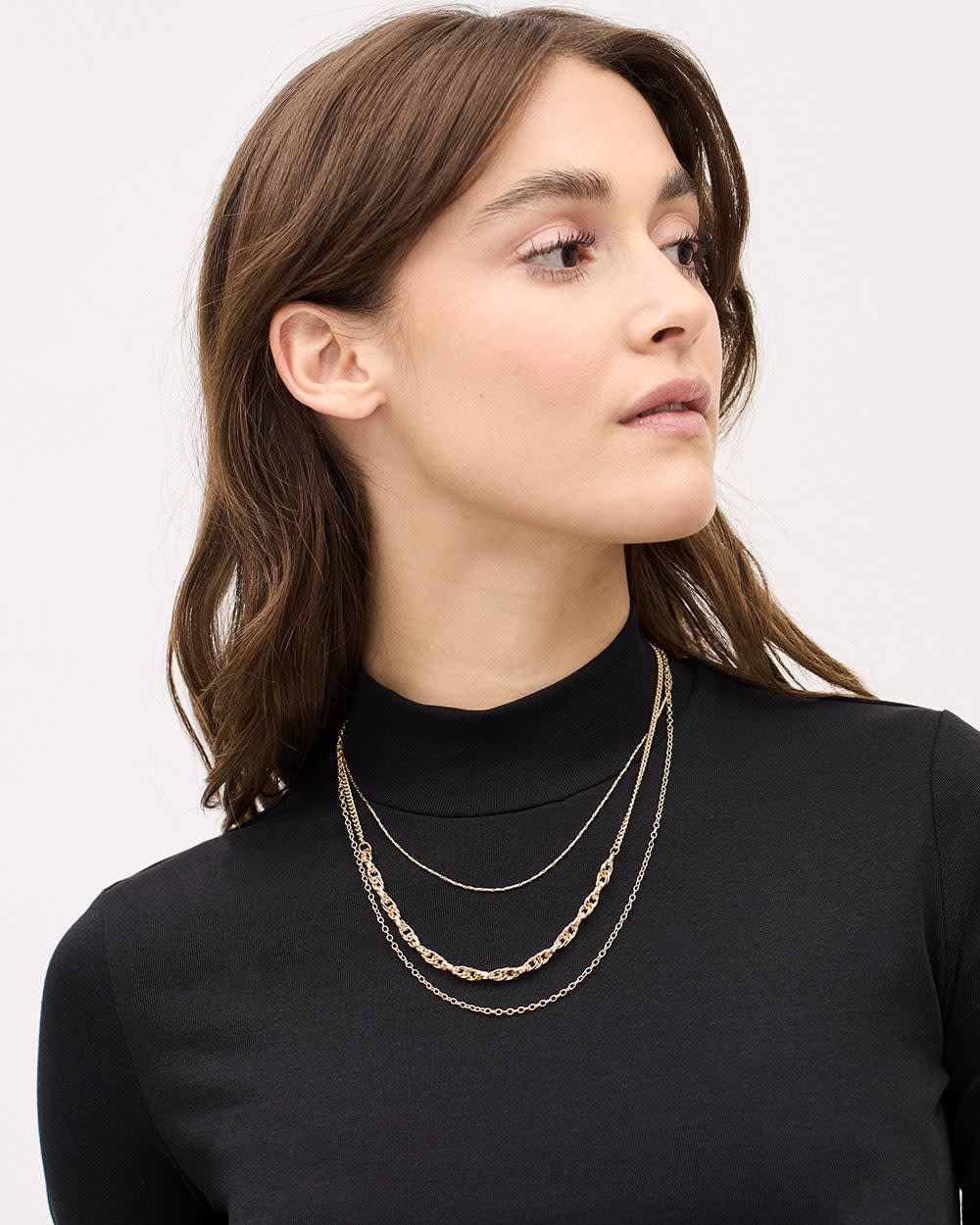 Short Triple-Chain Golden Necklace