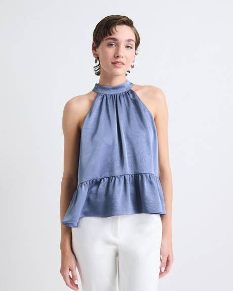 Blouse Sans Manches &agrave; Col Licou en Satin