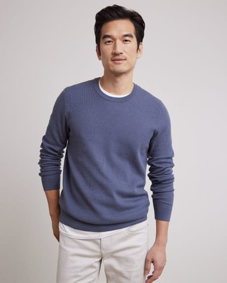 Long-Sleeve Crew-Neck Sweater with Zigzag Stitches