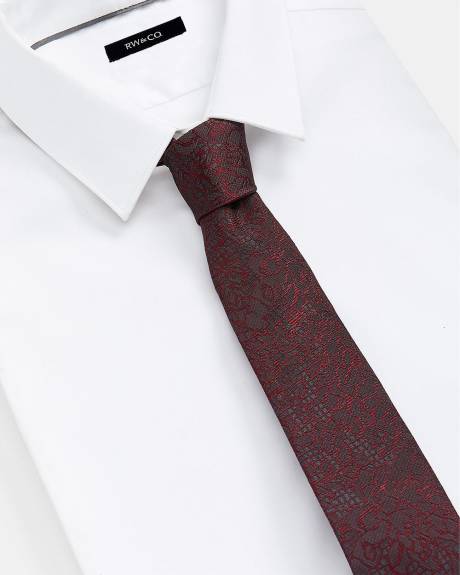 Regular Burgundy Tie with Tonal Floral Pattern
