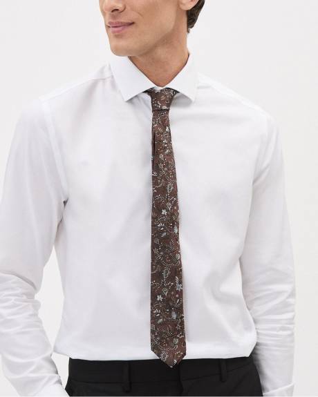 Brown Skinny Tie with Floral Pattern