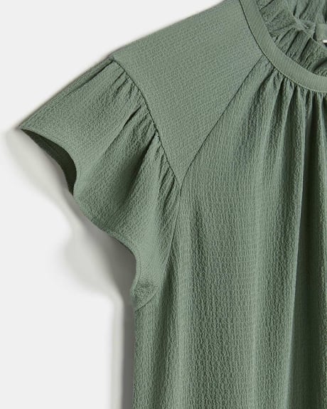 Ruffled Mock Neckline and Sleeves Popover Blouse