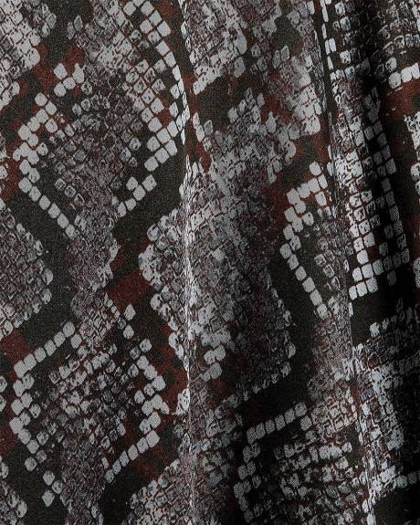 Short-Sleeve Satin Fit-and-Flare Midi Dress