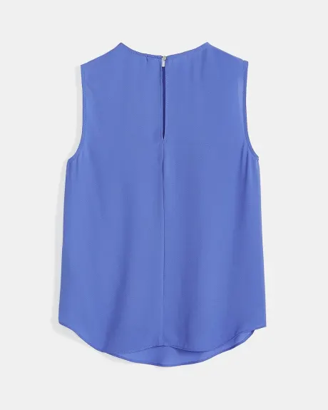 Sleeveless Silky Crepe Blouse with Pleated and Buttoned Shoulder