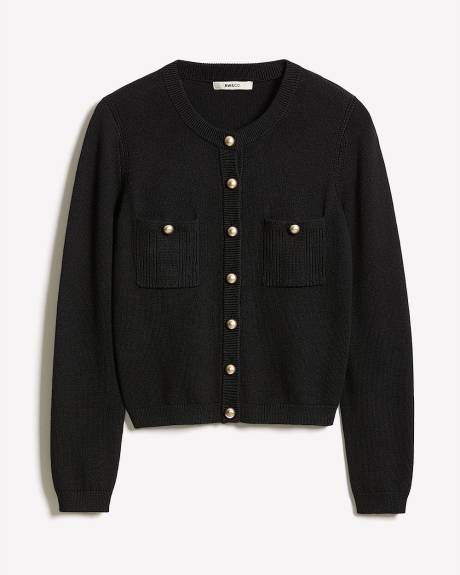 Cardigan Court à Manches Longues avec Poches à la Poitrine