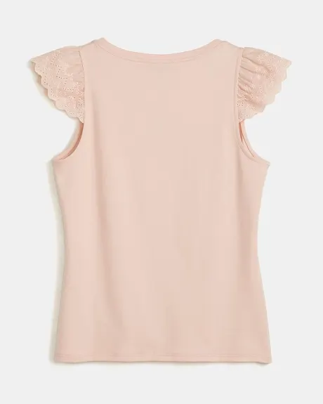 Heavy Cotton T-Shirt with Eyelet Cap Sleeves