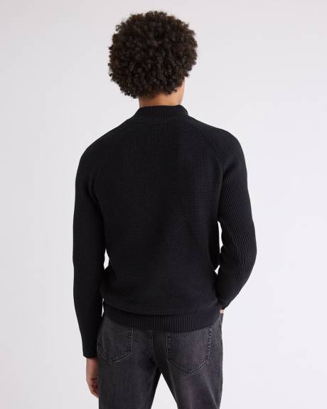 Pull à Col Montant à Demi-Zip et Manches Longues