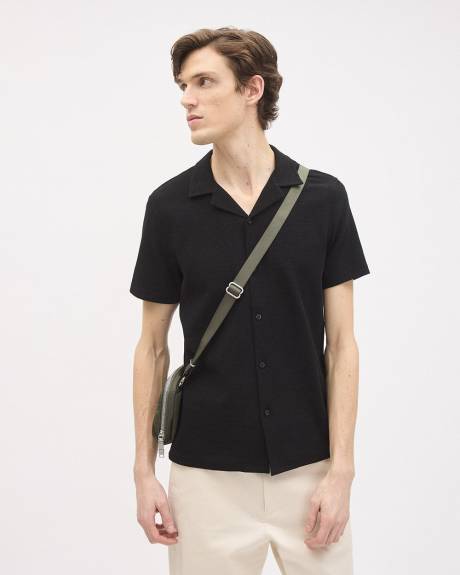 Slim-Fit Short-Sleeve Knit Shirt with Camp Collar