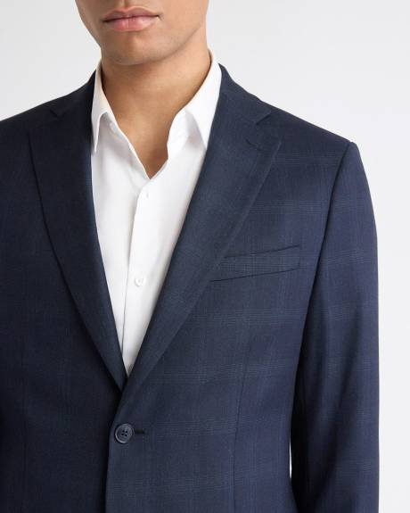 Slim-Fit Navy Checkered Suit Blazer