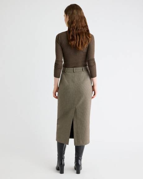 Houndstooth High-Rise Pencil Midi Skirt
