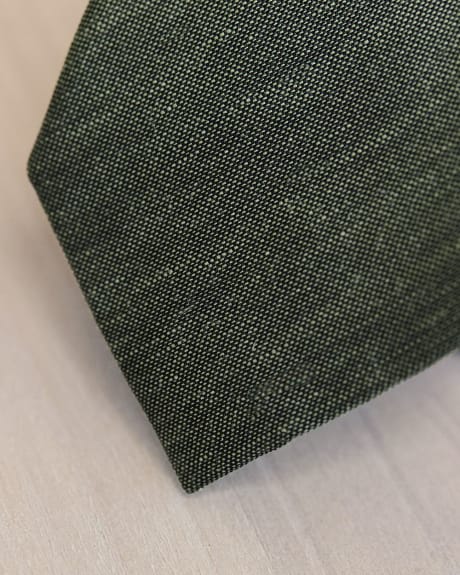 Cravate Régulière en Mélange de Lin Vert Foncé