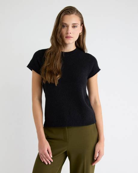 Wool-Blend Cap-Sleeve Crew-Neck Boxy Sweater