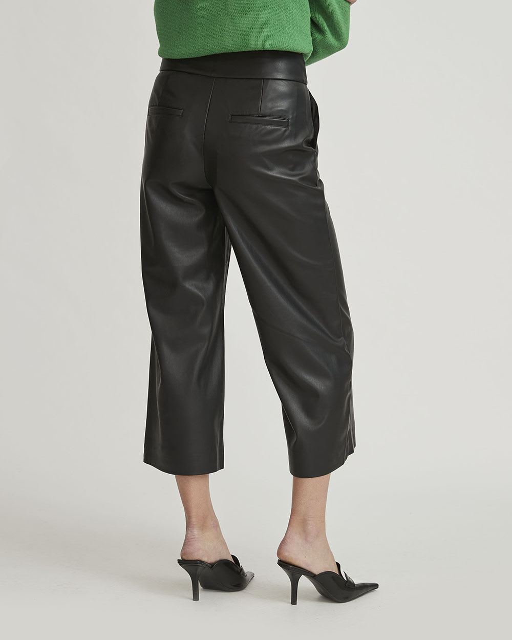 Faux Leather High-Waist Wide Leg Culotte Pant - 25''
