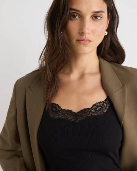 Camisole Côtelée à Col V avec Dentelle