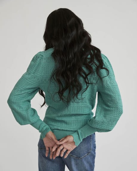 Pointelle Stitch Long Sleeve Pullover With Square Neckline