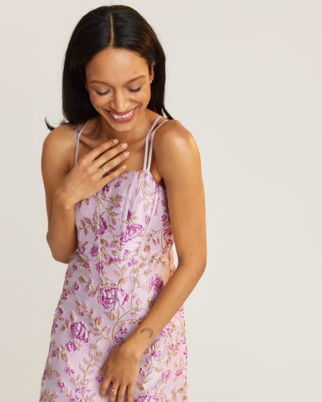 Floral Brocade Fitted Strappy Mini Cocktail Dress
