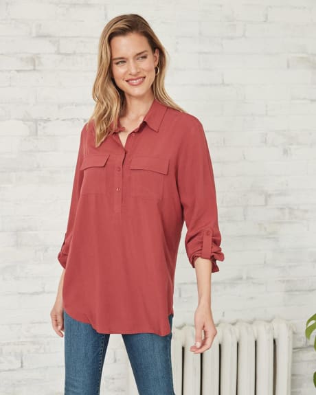 Long Rolled-Up Sleeves Challis Blouse
