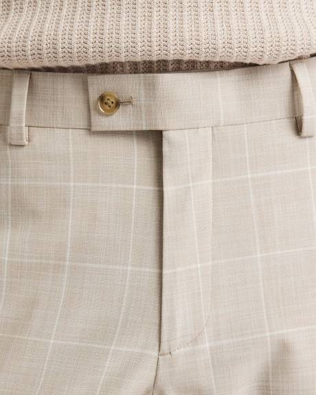 Pantalon de Complet Carreauté Taupe à Coupe Ajustée