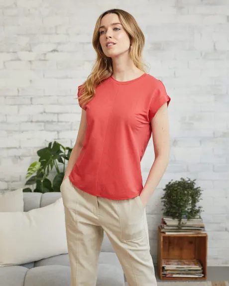 Relaxed Crew-Neck T-Shirt with Pleated Back