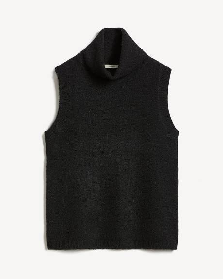 Veste Sans Manches à Col Roulé en Tricot Pelucheux