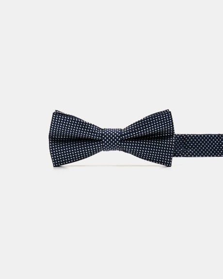 Classic Navy Geo-Patterned Silk Bow Tie