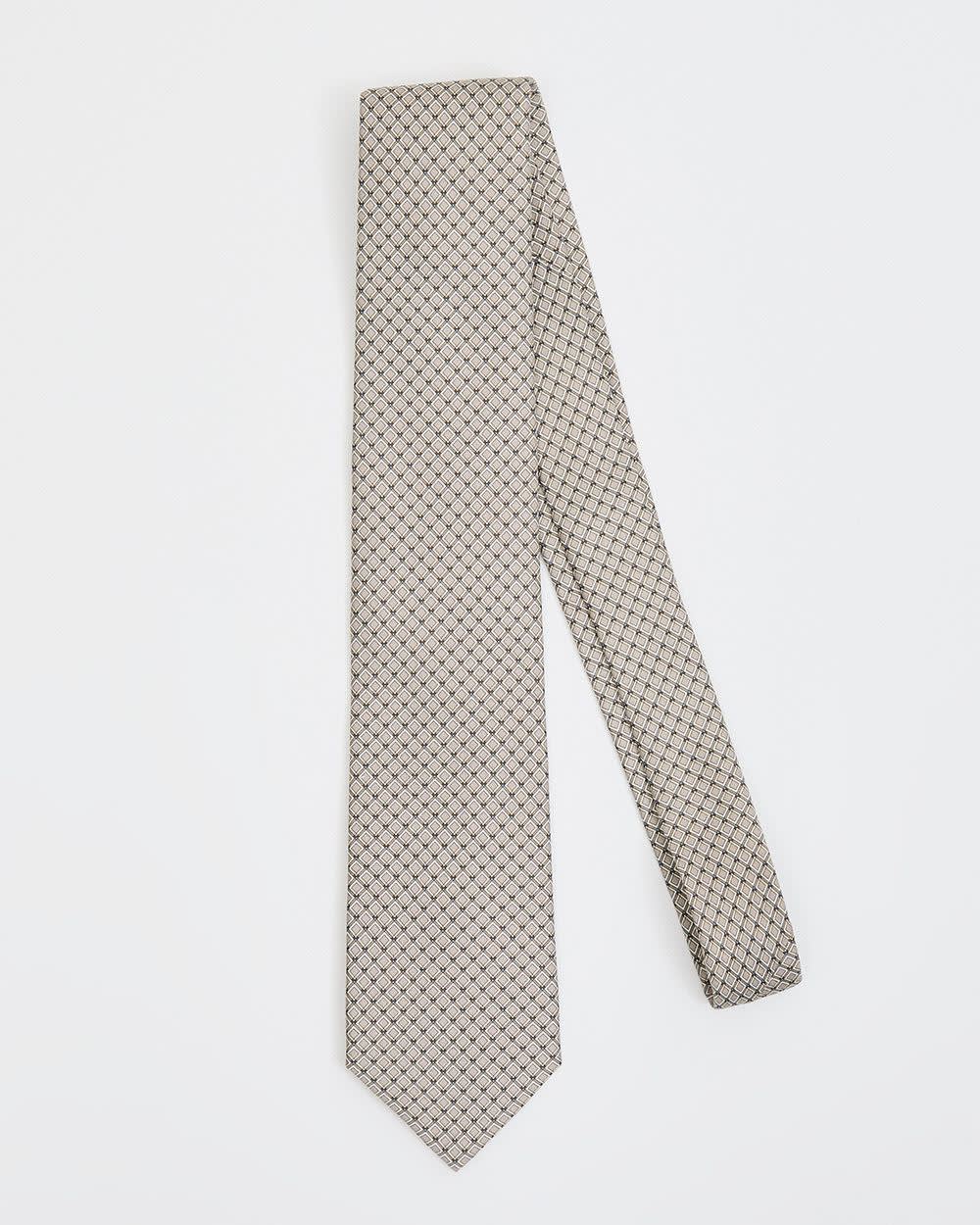 Cravate R&eacute;guli&egrave;re Beige &agrave; Motif G&eacute;om&eacute;trique Carr&eacute;