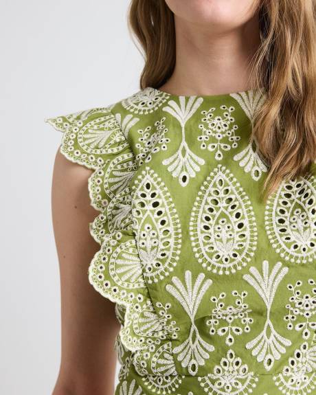 Blouse Sans Manches &agrave; D&eacute;tails Brod&eacute;s avec Volants