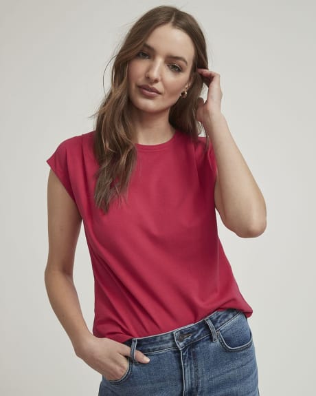 Crew-Neck T-Shirt with Rushed Shoulders