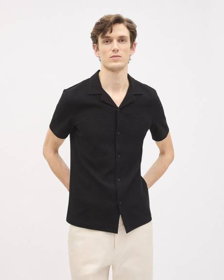 Slim-Fit Short-Sleeve Knit Shirt with Camp Collar