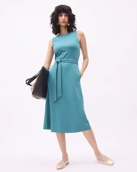 Sleeveless Crew-Neck Fit and Flare Belted Dress