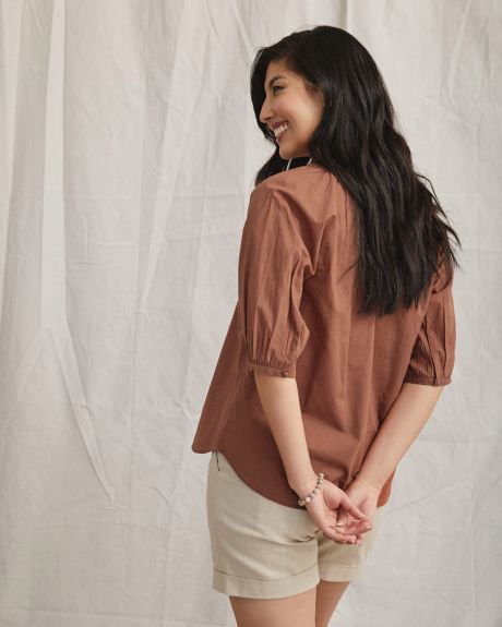 Short Puffy Sleeves Popover Blouse