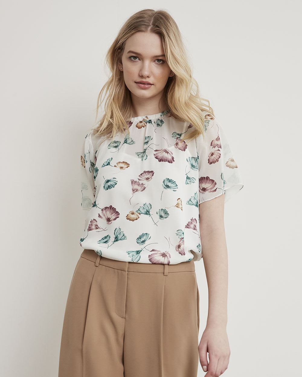 Short-Sleeve Chiffon Blouse with Removable Lining | RW&CO.